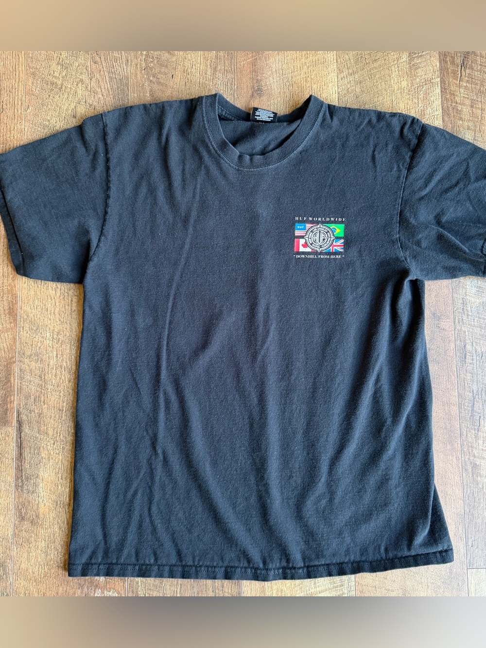 HUF World Wide Men’s Crew Neck Short Sleeve T-Shirt Black Large